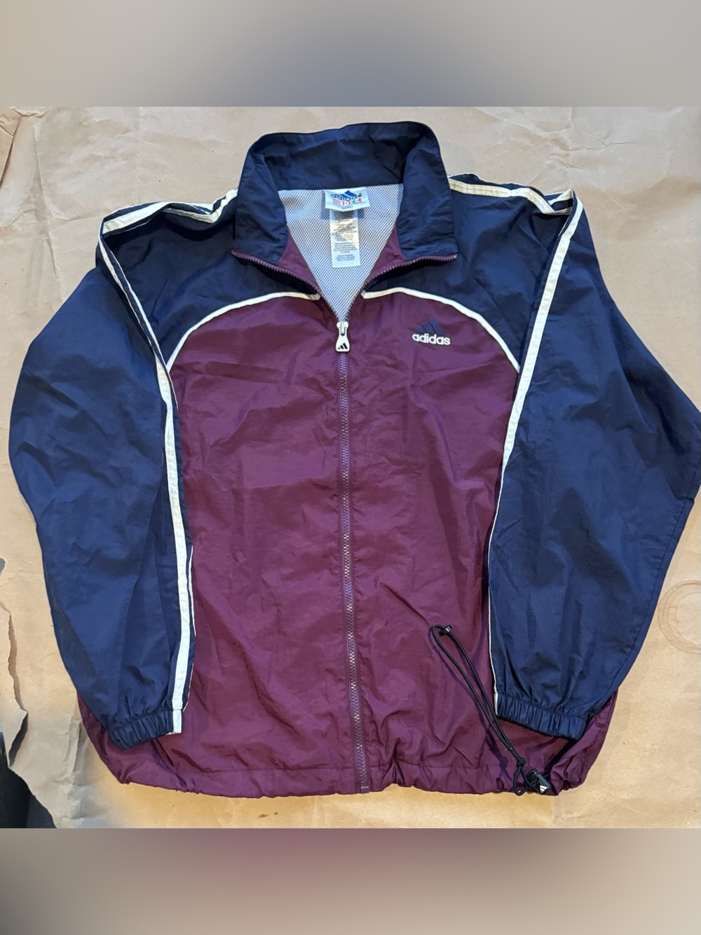 Vintage 90s Adidas Windbreaker Jacket Maroon/Navy - Men’s Size Medium - Like New